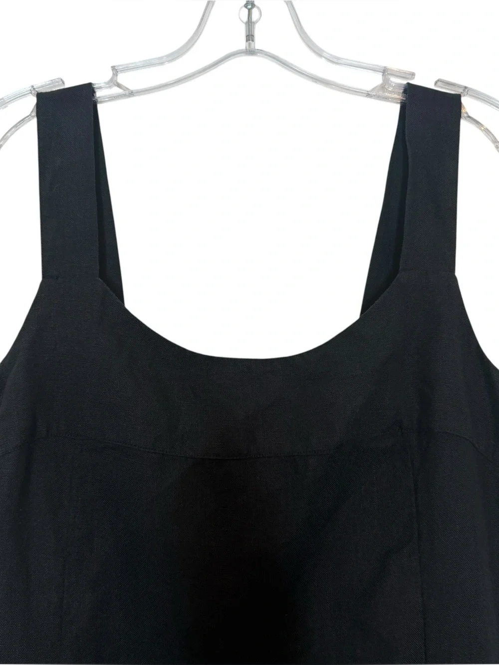 J.Jill Apron Pinafore Midi Dress 10 Black Scoop Neck 100% Linen Cottagecore - Picture 4 of 8